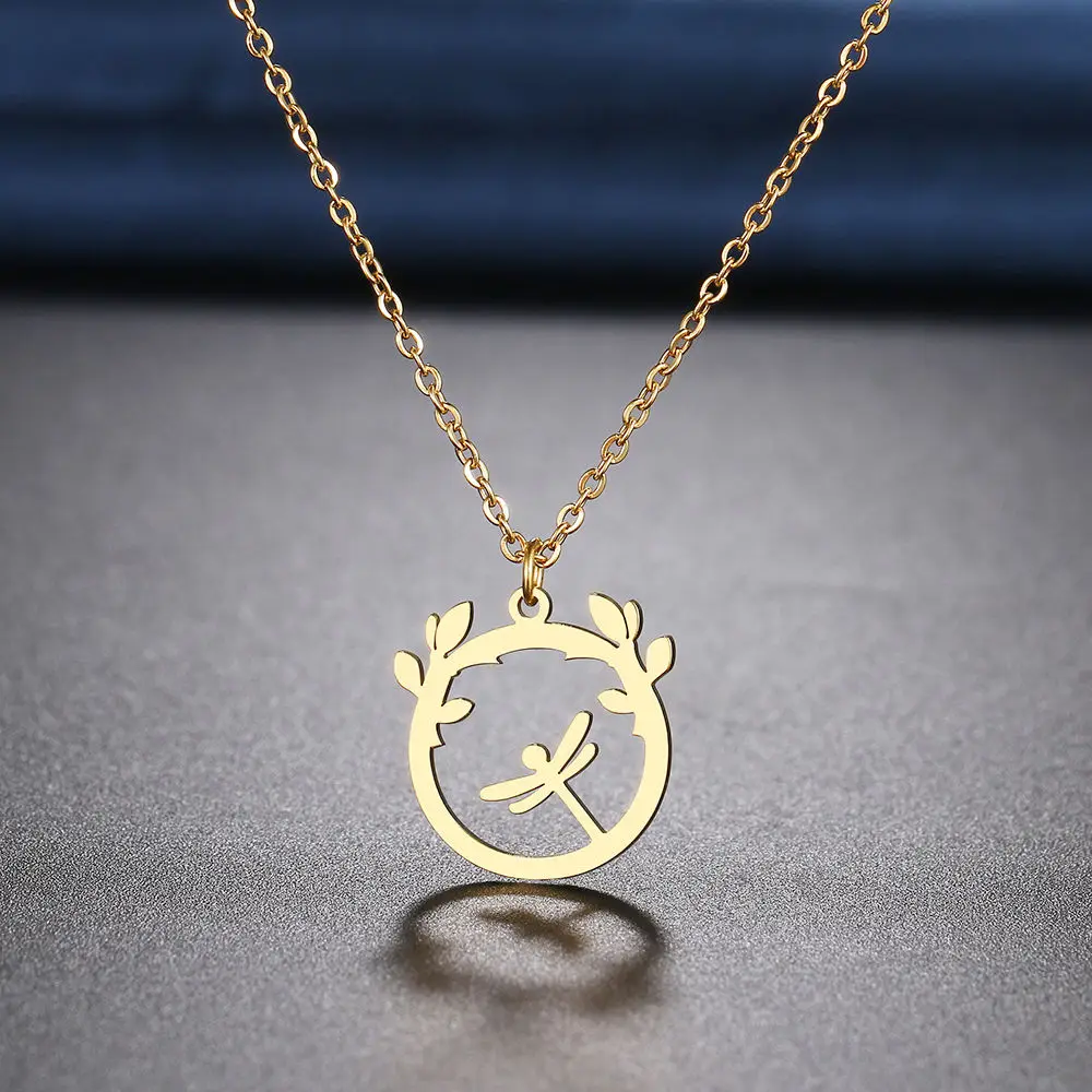 

Stainless Steel Necklaces Flower Group Dragonfly Pendants Chain Choker Fashion Necklace For Women Jewelry Wedding Gift One Piece