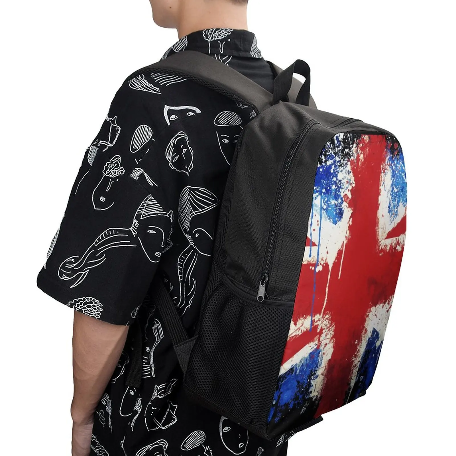 

Splattered Union Jack 17 Inch Shoulder Backpack Vintage Travel Casual Graphic Firm Cozy Blanket Roll