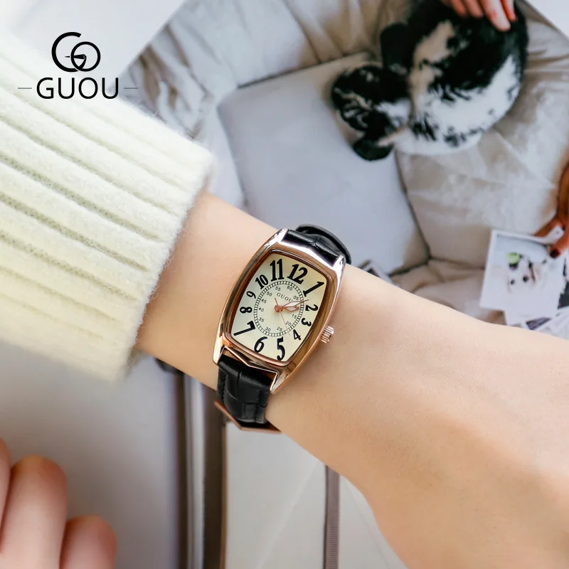 

Retro Square Quartz Digital Dial Casual Wrist Watches Leather Strap Fashionable Clock Waterproof Wristwatch for Women