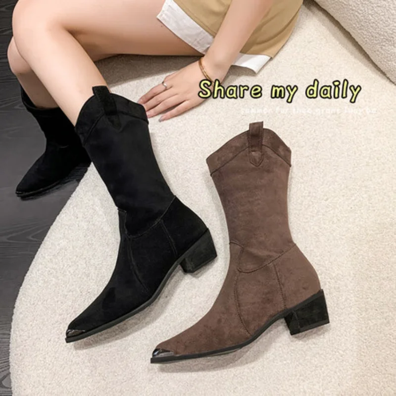 

Ботинки Челси с квадратным носком, осень 2022, Нескользящие ковбойские ботинки на толстом каблуке, в стиле панк, женские ботинки на платформе ...