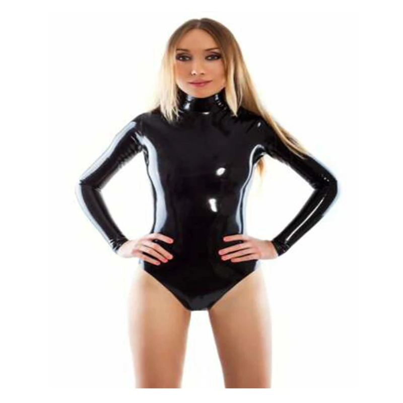 

Latex Catsuit Rubber Gummi Black Leotard High Neck Sexy No Zip Customized 0.4mm
