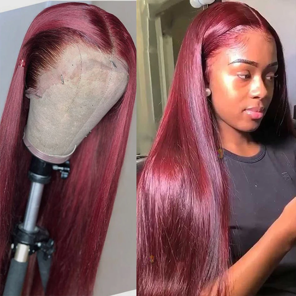 

Colored Burgundy Lace Front Wigs Human Hair Straight Wig Red 13x6 Lace Frontal Wigs For Women HD Transparent Lace Wig Brazilian