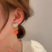 korean 2022 spring summer new trendy orange 3 heart earrings for women simple jewelry fashion love boucle oreille femme