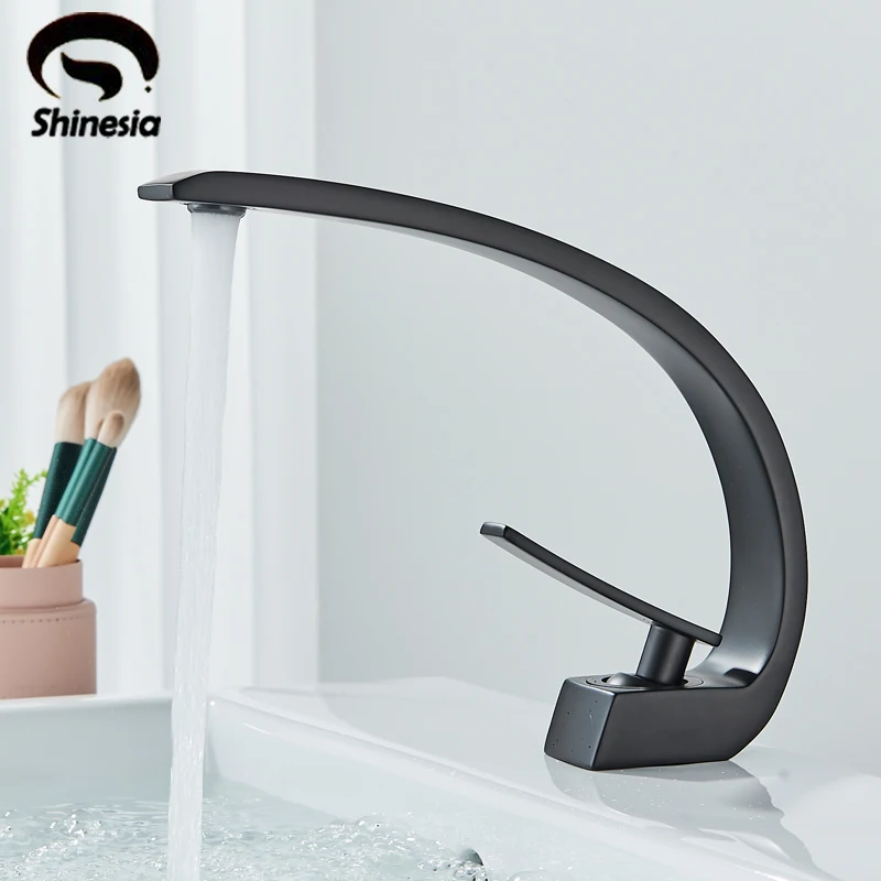 

Shinesia Brass Bathroom Basin Faucets Luxury Black Sink Faucet Hot and Cold Water Mixer Taps