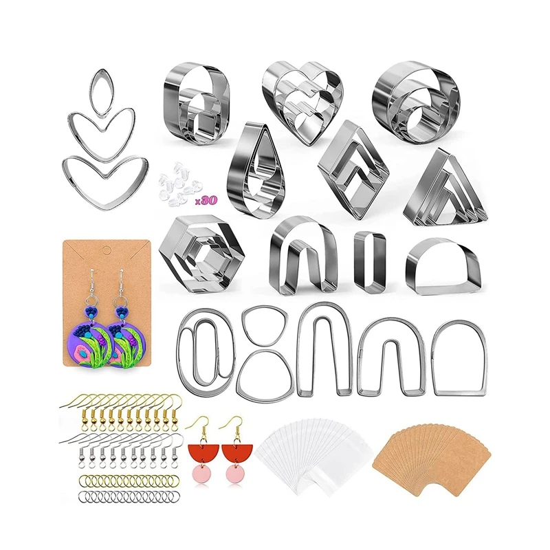 

33Pcs Polymer Clay Cutters With Earring Cards, Earring Hooks, Jump Rings, Earring Backs For Polymer Clay Jewelry Making