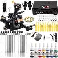 complete tattoo kit 2 coils tattoo machine gun set with power supply foot switch pedal clip cord for tattoo beginner supplies