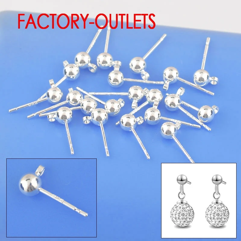 

10PCS Lot Wholesale 925 Sterling Silver Fashion Women Jewellery Findings Real Stud Earrings Pin Ball Beads Head