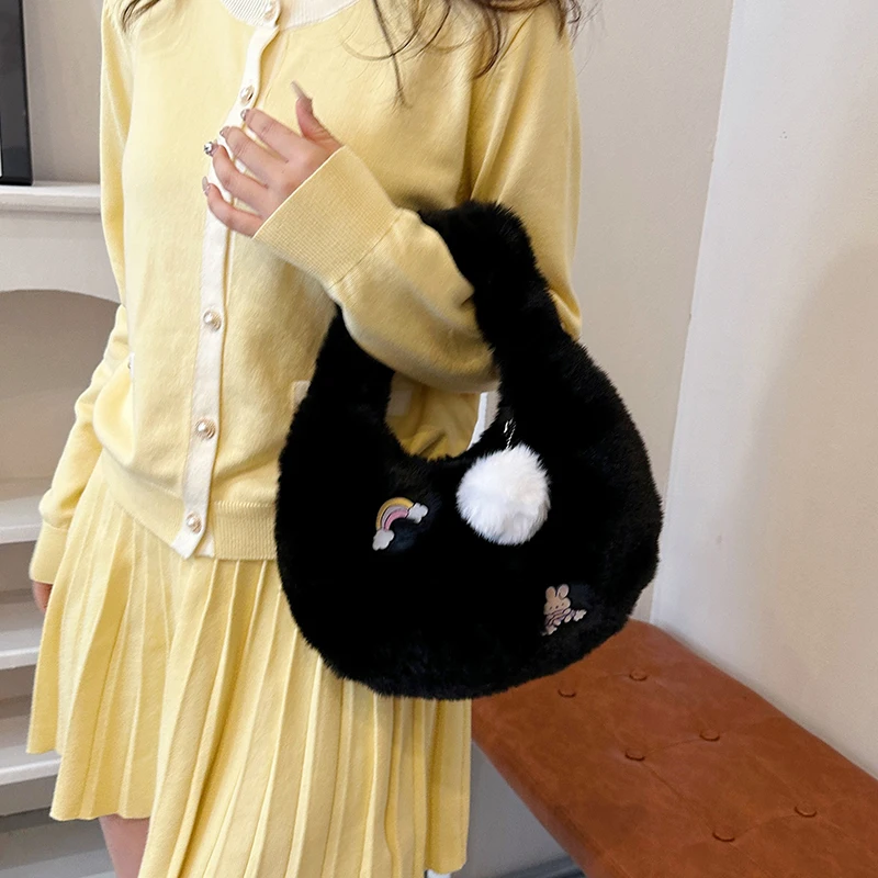 

Fashion New Simple Versatile Solid Color Plush Women's Single Shoulder Bag Outdoor Leisure Lightweight Commuter Storage Handbags