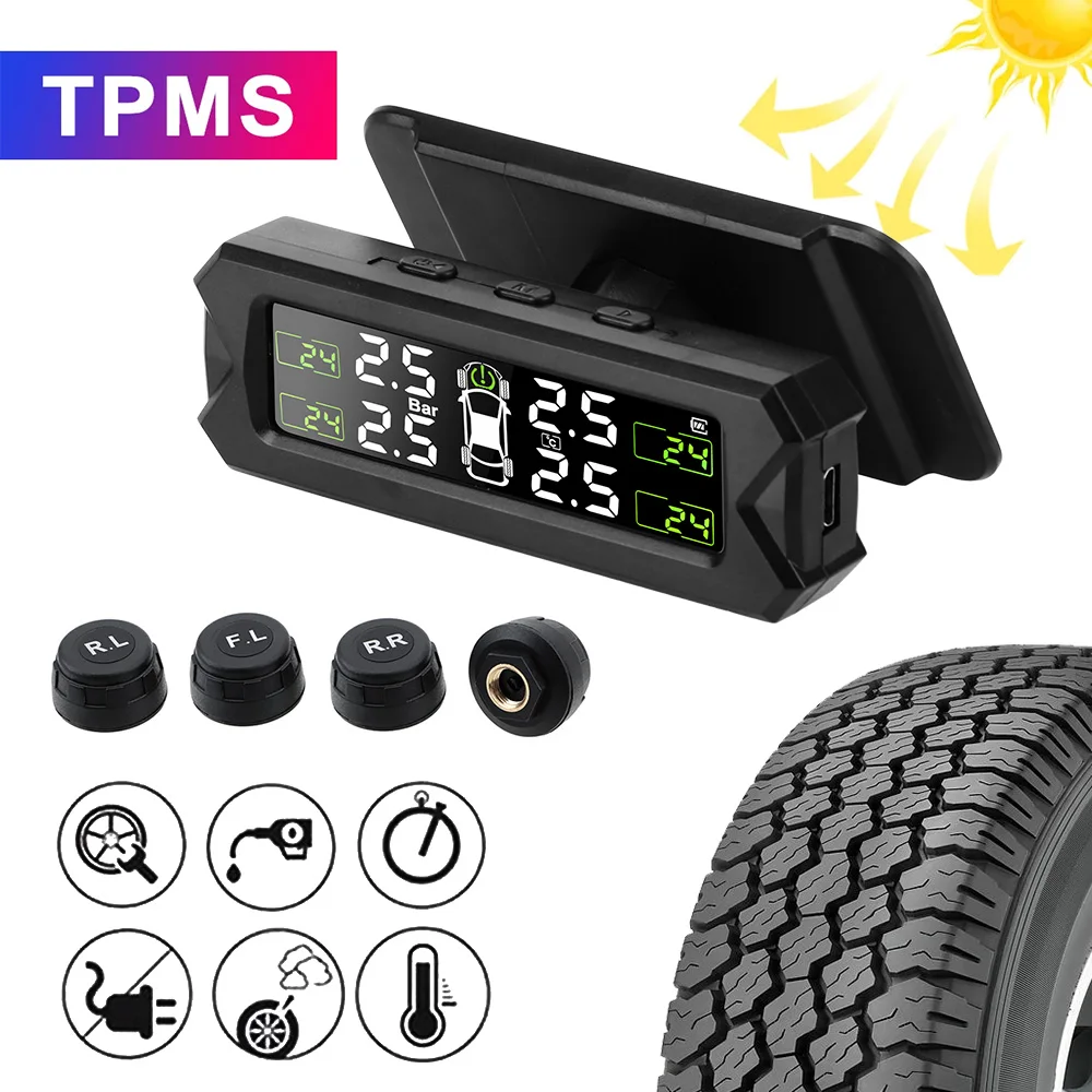 

Tire Pressure Monitoring System Save Fuel Temperature Warning Car TPMS Tyre Pressure Sensor Auto Security Alarm Solar Power