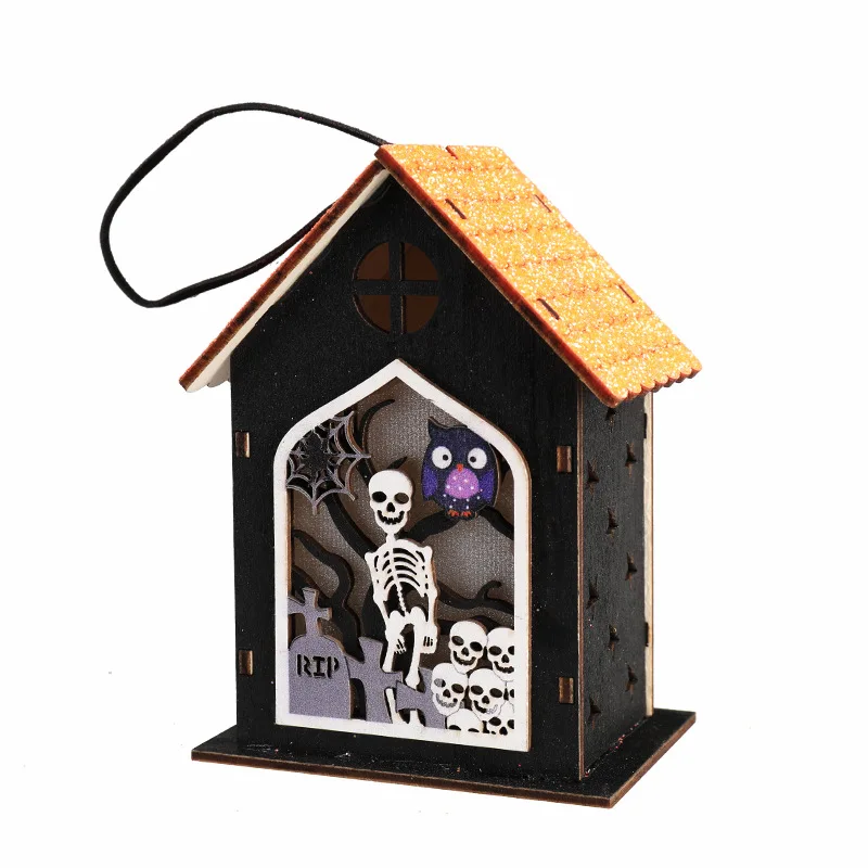 Halloween Тыква Лампа Деревянная хижина для украшения Ночной свет Тематические вечеринки.