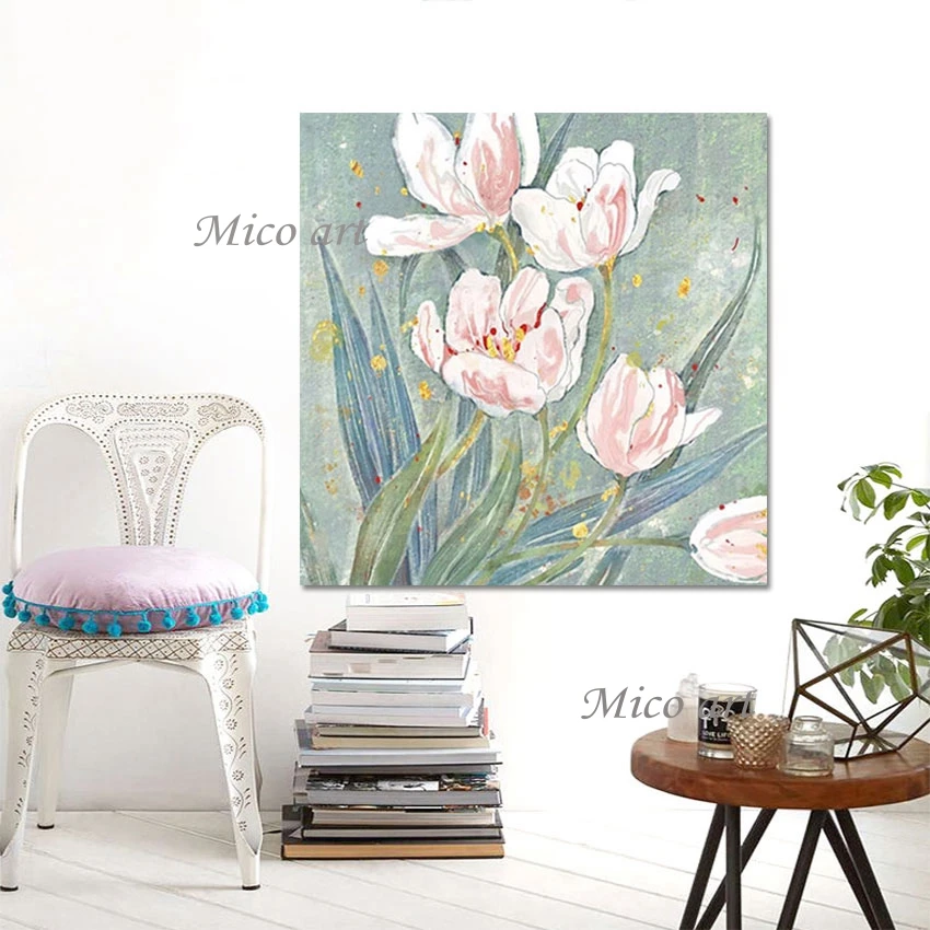 

100% Hand-painted Unframed Acrylic Design Modern Wall Art Wholesale Of 3d Pictures Abstract Pink Flowers Painting On Canvas