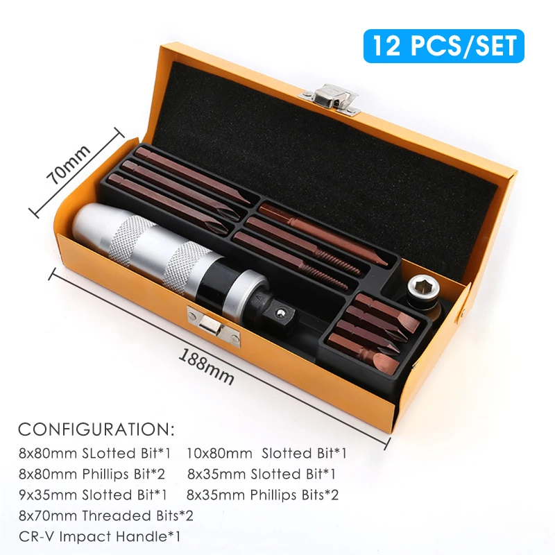 

QUK Manual Impact Screwdriver Set Removable Screw Bits Bolt Nut Extractor Dual-Way Rotation Socket Handle Heavy Duty Repair Tool