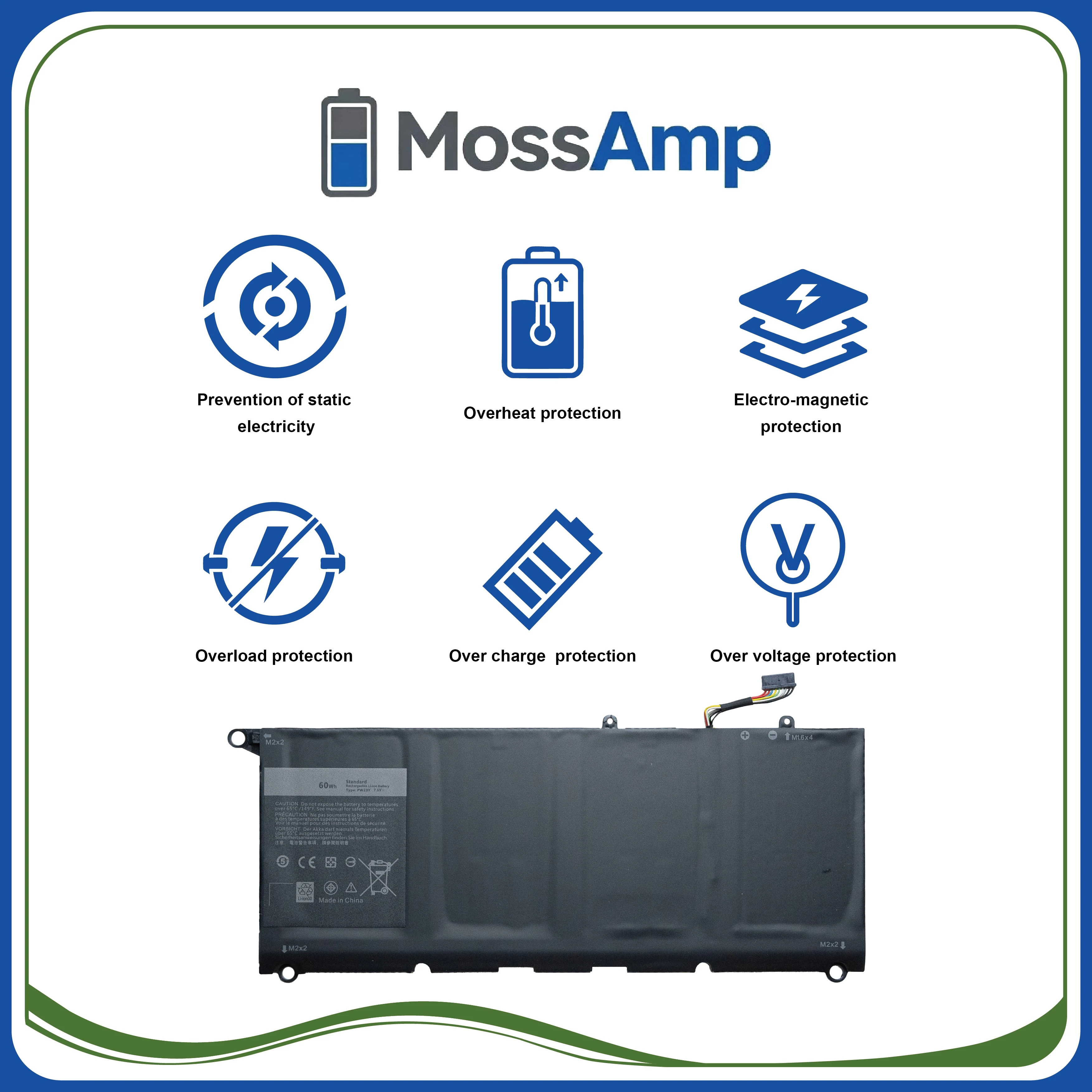 Аккумулятор для ноутбука MossAmp 7.6V 60WH PW23Y для XPS 13 9360 P54G002 TP1GT RNP72 0RNP72 0TP1GT (art.: 3920db024cfb8) - 3920db024cfb8