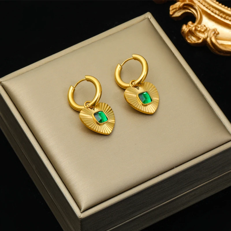 EILIECK 316L Stainless Steel Heart Stone Crystal Pearl Earrings For Women Girl Fashion New Waterproof Ear Jewelry Gift Party