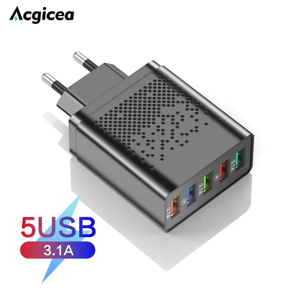 

48W USB Charger Fast Charge QC 3.0 Wall Fast Charging For iPhone 13 X Samsung XiaoMi Mobile 5 Ports EU US Plug Charger Adapter
