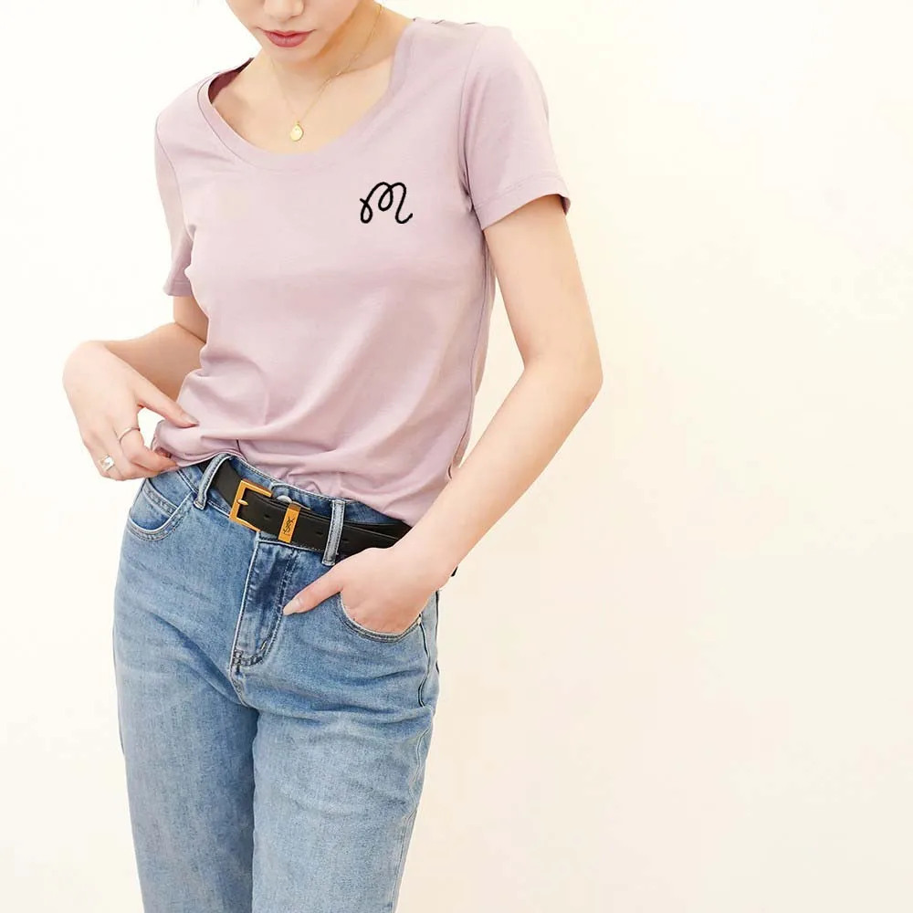 Women Pure Colour Malbon Golf T-shirt Short-sleeved Casual Top Thick Cotton Half-sleeve  U-neck T Shirt Mercerized  Simple