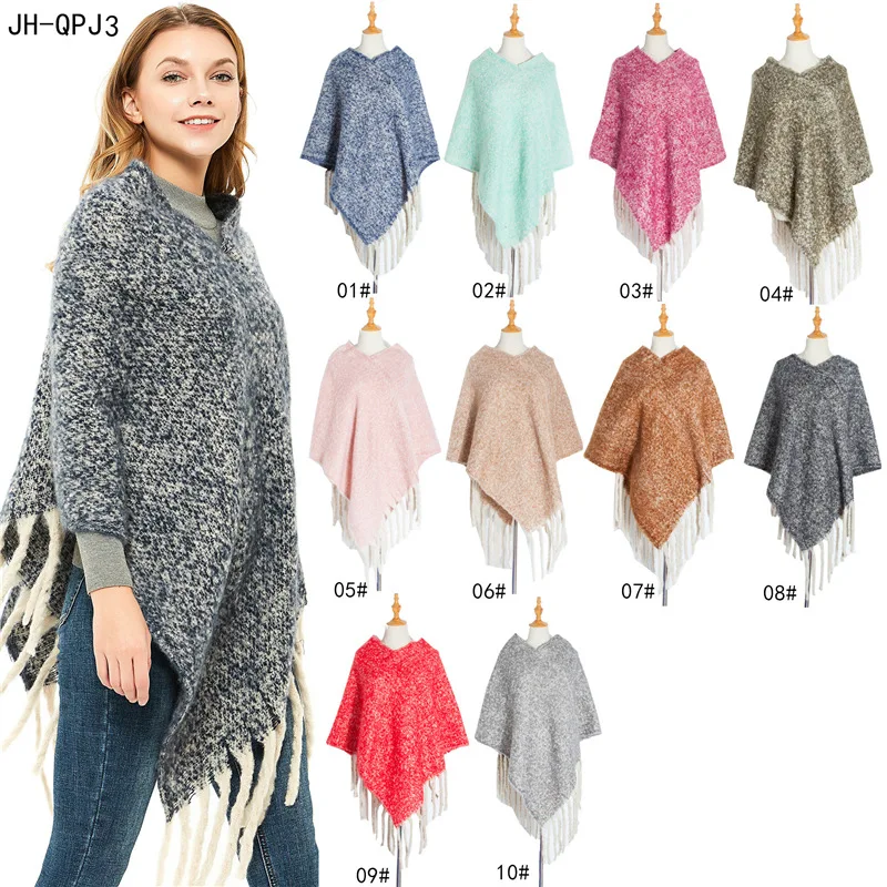 

European American Style Loop Yarn Fried Dough Twist Braid Thick Long Tassel Autumn Winter Thickened Plaid Cape Poncho Capes