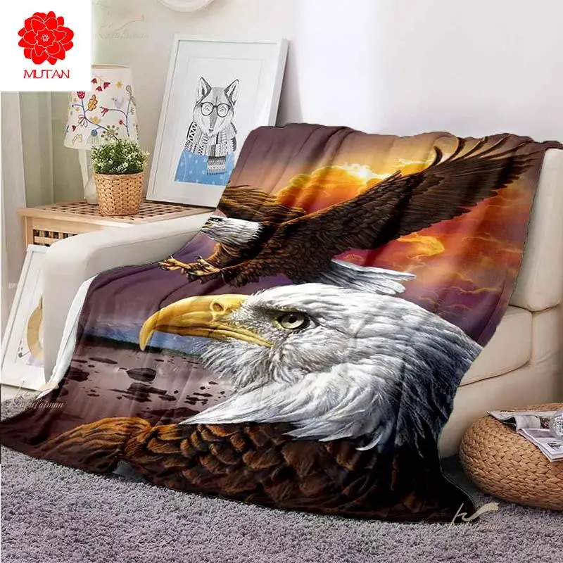 

Eagle Throw Blanket Retro Wolf Chief Indian Single layer Tiger Beding Soft Warm Blanket For Kids Adult Home Decoration