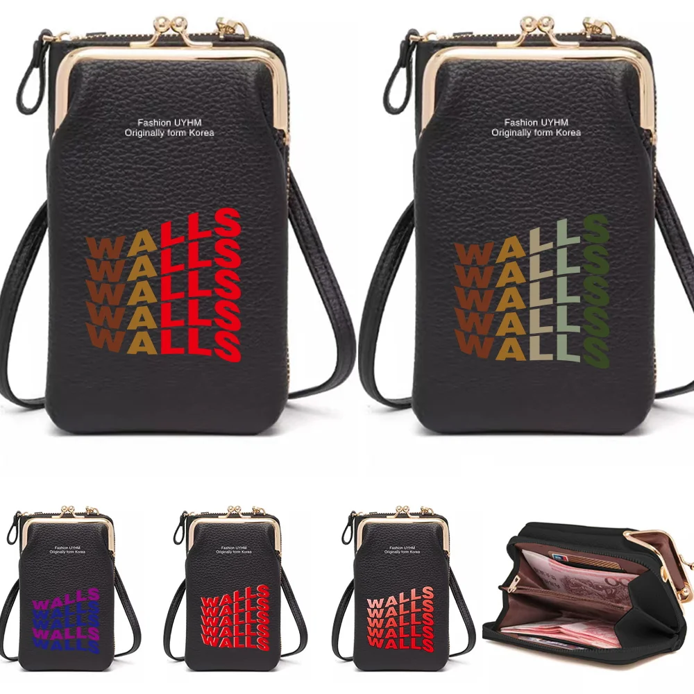 

Women Wallet Shoulder Leather Bags Mobile Phone Bag Money Pockets Girls Mini Bag Walls Series Print Card Holder Wallet Handbags