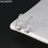 korea temperament light luxury geometric pearl stud earrings for girls fashion imitation crystal personality design earrings