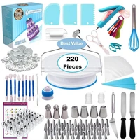 220pcs icing piping tips set with storage box cake decorating supplies kit icing nozzles pastry piping bag smoother kitchen tool