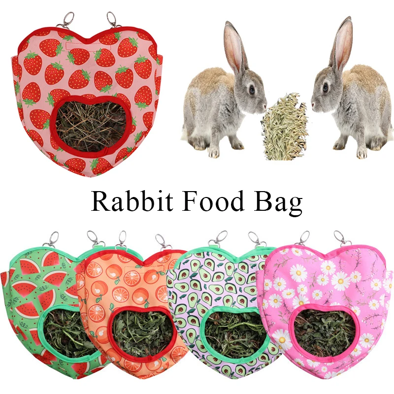 

1pc Rabbit Hanging Pouch Feeder Heart-Shape Hay Bag Feeding Dispenser Container for Rabbit Guinea Pig Small Animals Pet