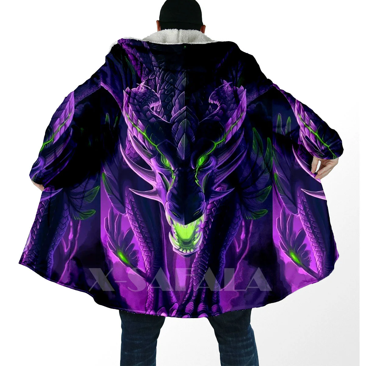 

Толстая теплая накидка с капюшоном для мужчин, пальто с тату и подземельем, лава, дракон, ветрозащитная накидка с принтом, флисовая одежда, о...