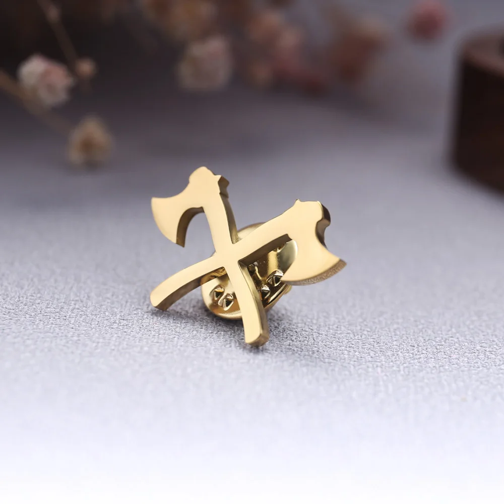 Tangula Vintage Viking Warrior Axe Brooches Stainless Steel Mens Shirt Suit Badge Pins Fashion Groomsman Wedding Jewelry Gifts
