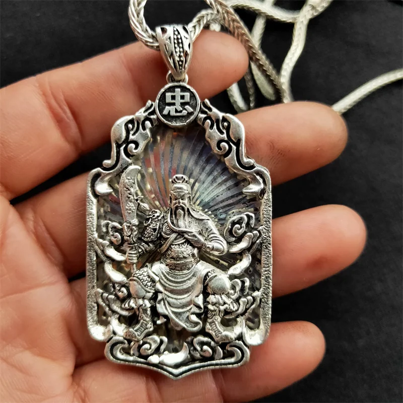 

Лидер продаж, старинное тибетское серебряное ожерелье ручной работы Guangong, кулон, модные ювелирные изделия, подарки на удачу для мужчин и жен...
