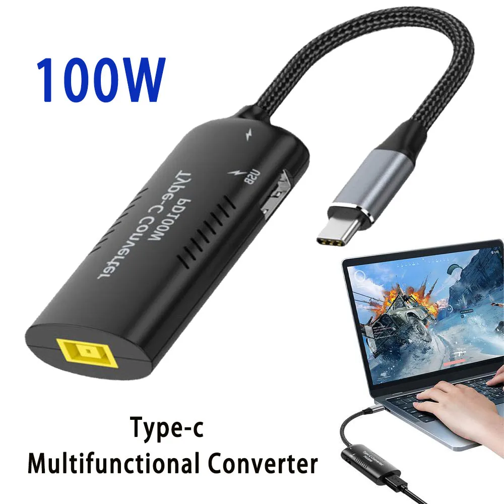 

100W DC to USB C Power Adapter Converter for Macbook Lenovo Hp Asus Huawei Laptop Tablet Phone Type C QC3.0 Fast Charging Cable