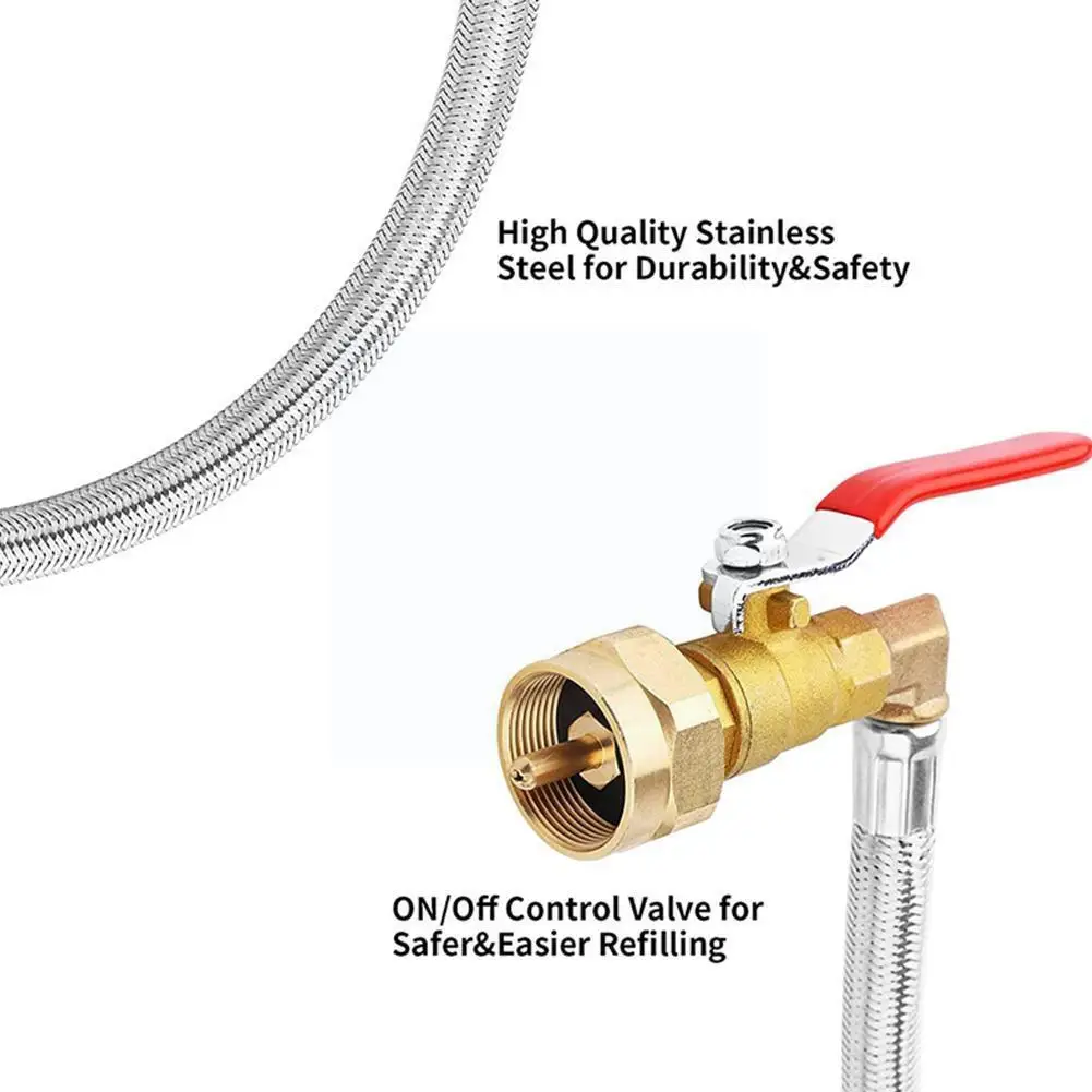 

High Pressure Camping Grill QCC1 Type Propane Refill ON-Off 91CM Valve Tank Long Adapter Hose Connection Bottle