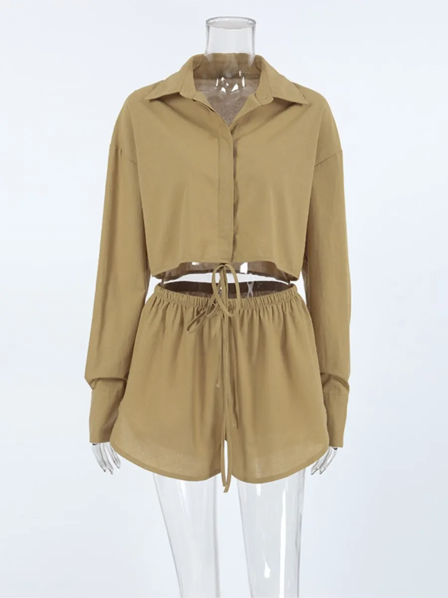 Однотонный комплект из двух предметов на шнурке женская весенняя укороченная