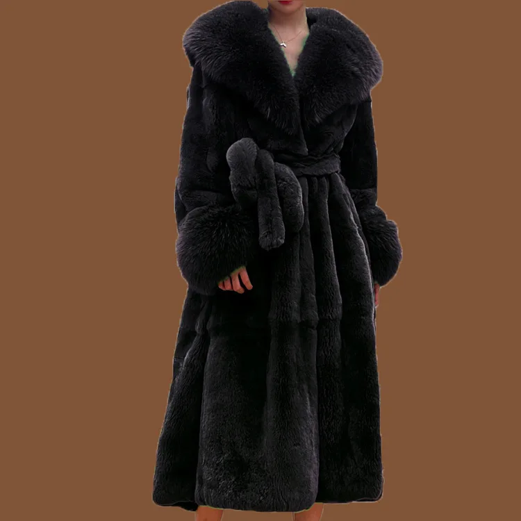 Women's Mid-length Extra-thick Loose Casual Coat with Large Fur Collar Fashion Faux Fur Coat for Autumn/Winter 2022