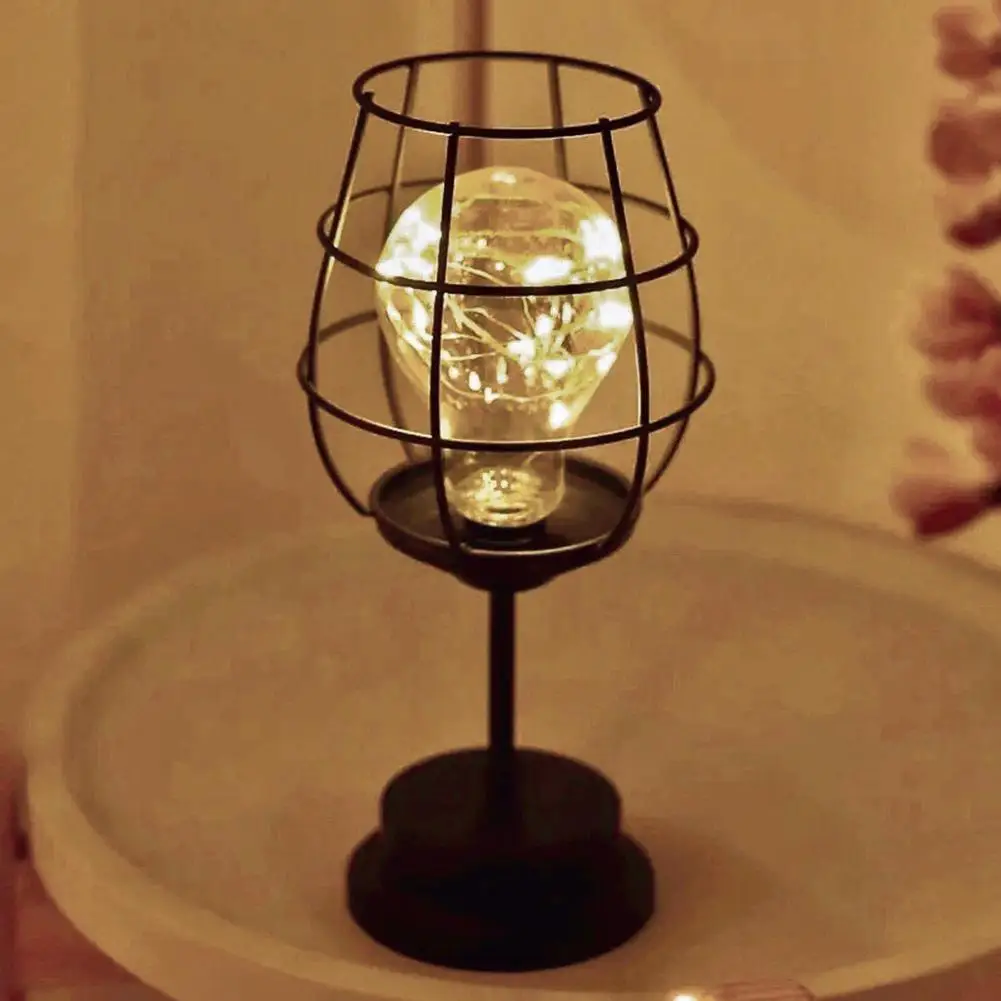 

Led Table Lamps Romantic Retro Hollow Iron Art Pentagram Wine Glass Shape Night Light For Home Bedroom Decor