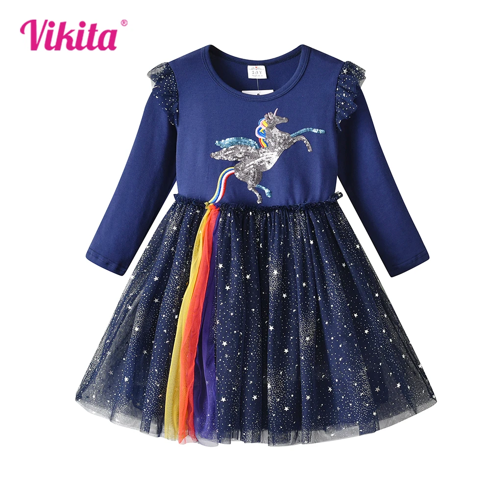 VIKITA New Kids Dress For Girls Halloween Party Children Costume Winter Girls Dresses Unicorn Cartoon Girls Clothing Wear 3-8Y