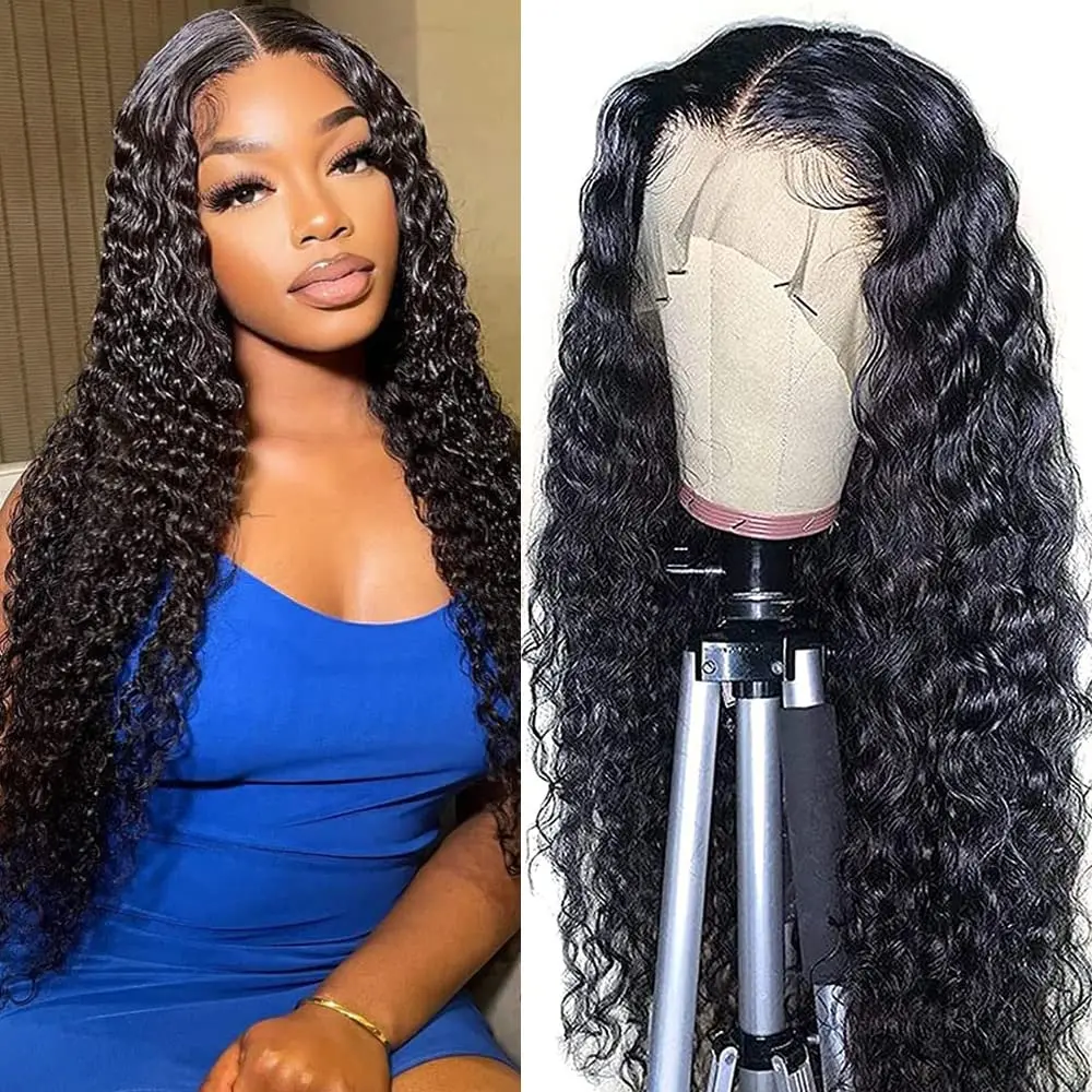 

Парик бразильский с глубоким кудрявым кружевом, фронтальный с влажными волнистыми натуральными волосами, 13x 4, для черных женщин, HD 34 дюйма