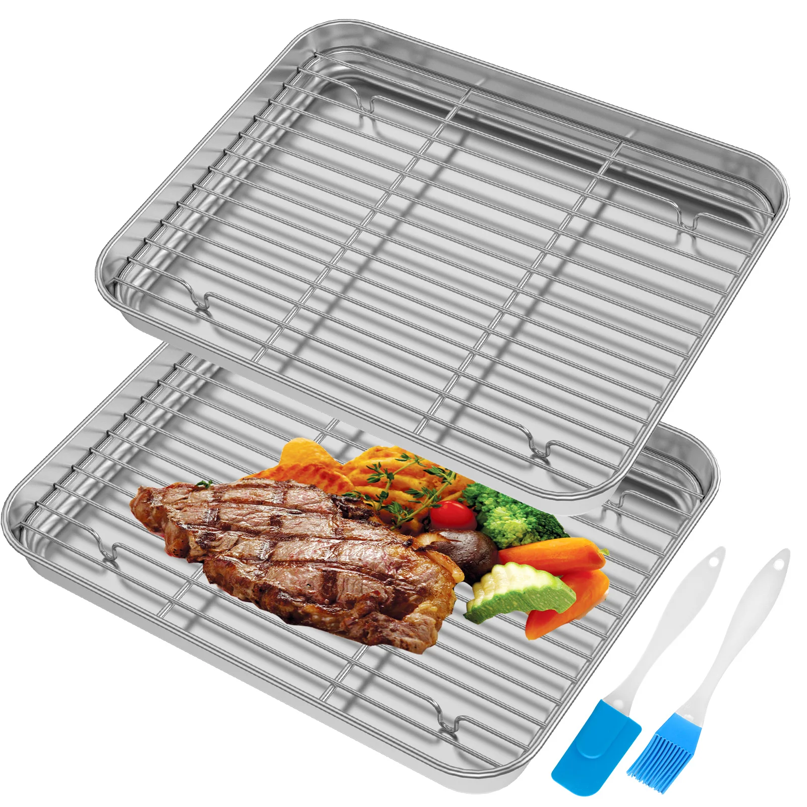 

Набор из 4 противней для выпечки с 2 противнями, 2 стойки, противень для выпечки из нержавеющей стали и охлаждающая стойка с силиконовым маслом