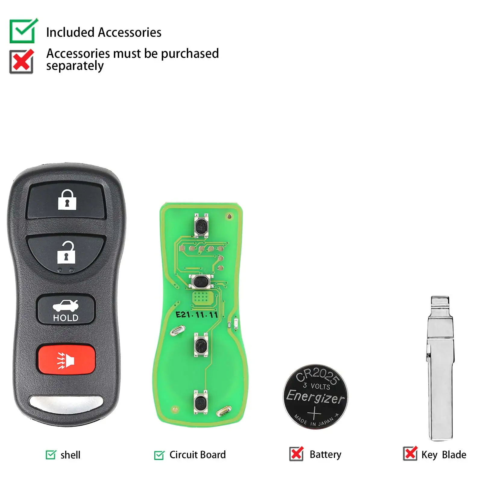 Xhorse XKNI00EN Wire Remote Key for Nissan Separate 4 Buttons English Version 5pcs/Lot | Programming Tool