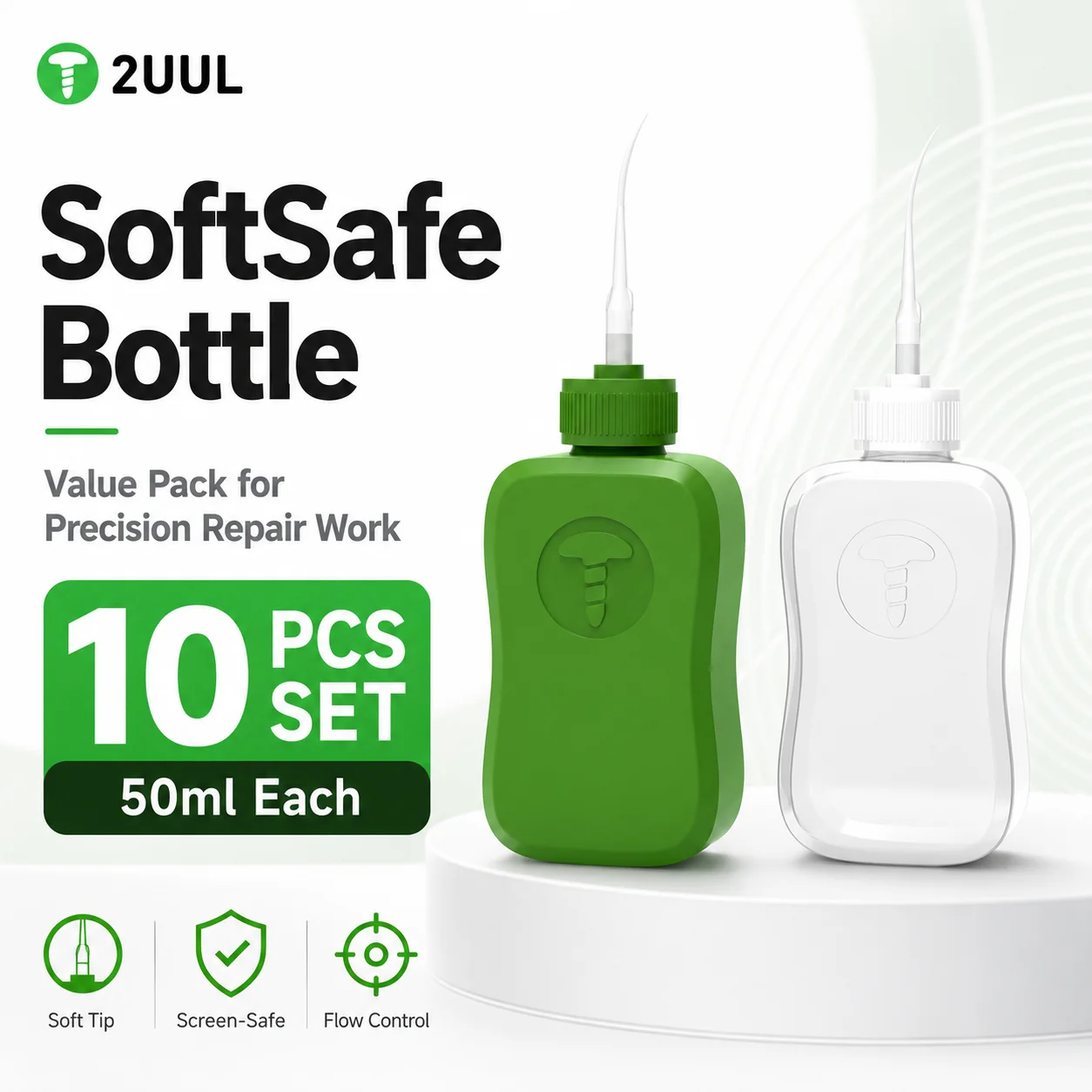 Фото 2UUL CL51 CL52 SoftSafe Bottle 10 шт. 50 мл, безопасный для экранов дозатор растворителя с мягким наконечником для ремонта телефонов, зеленый, прозрачный №3