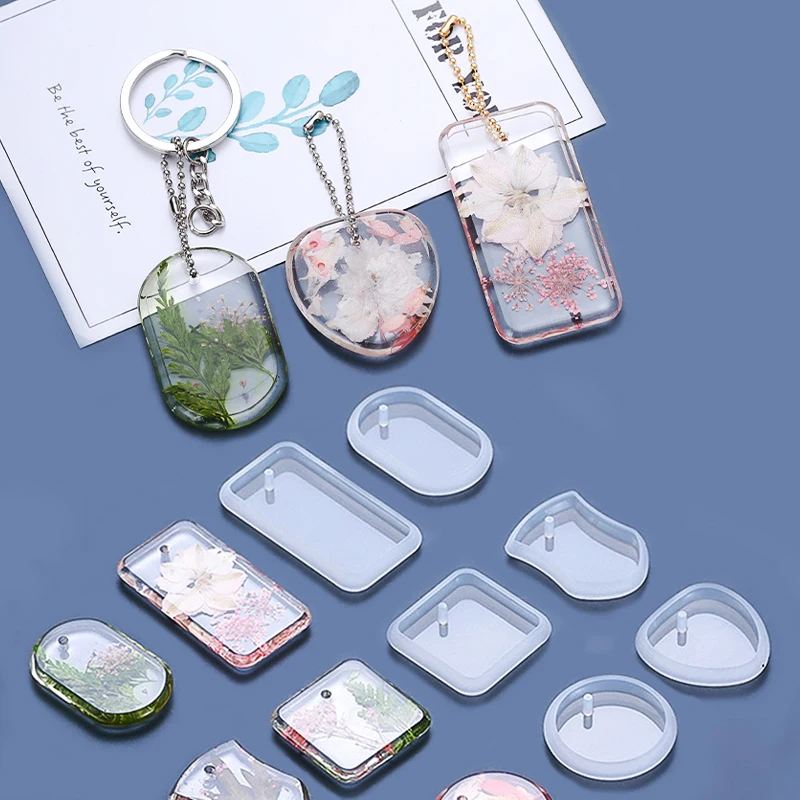 1Pcs DIY Keychain Pendant Silicone Molds Round Rectangle Epoxy Resin Art Mold Crystal Pendants Jewelry Making Casting Tools