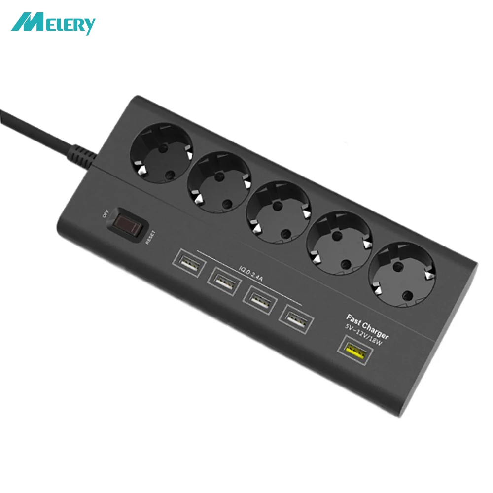 

Multiple Power Strip 5 EU Outlets Plug Socket USB QC 3.0 Quick Charge Port for Smartphones Tablets Devices 1.8M Extension Cord