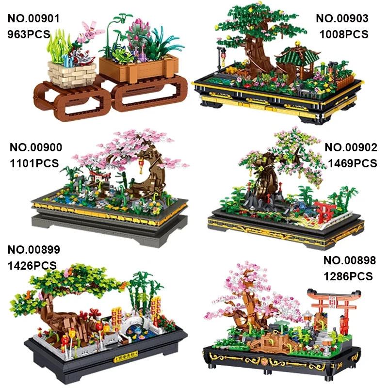 

Moc 10281 Plant Pine Cherry Blossom Potted Model Ornaments DIY Tree Flower Bonsai Assembly Mini Building Blocks Kid Toys