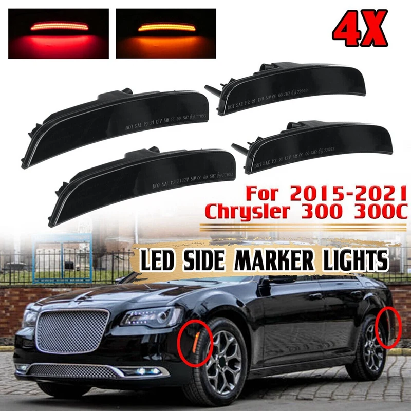 

Car Front Rear LED Side Fender Marker Lights Smoked Lamps for Chrysler 300 300C 2015-2021