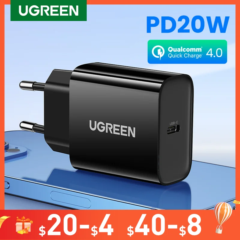 UGREEN PD Charger 20W QC4.0 QC3.0 USB Type C Fast Charger Quick Charge 4.0 3.0 QC for iPhone 13 12 Pro Xs 8 Xiaomi Phone Charger