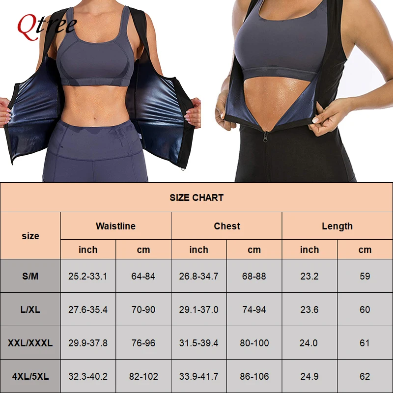 Womens Polymer Sauna Vest Sweat Hot Thermo Tank Top Weight Loss Compression Shirt with Zipper Fat Burn Waist Trainer Body Shaper