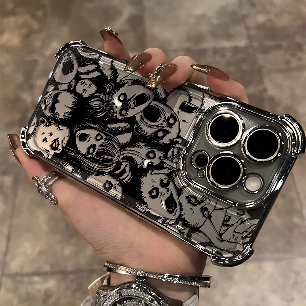 Junji Ito horror Hot comics Plating Case for Oppo Realme C55 C53 C30 C35 C33 C31 9 7 5 5S Pro Plus 4G 5G Anti-Fall Airabag Cover