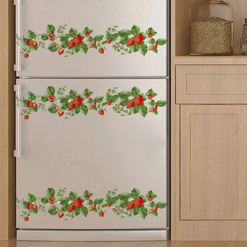 Т818 # Свежий цветок клубники наклейки на стену из ротанга гостиная кухня спальня