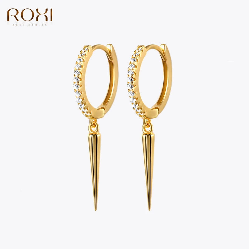 

ROXI Fashion Geometry Rivets Hoop Earrings For Women Girls Punk Jewelry Earrings Cz Huggie 925 Sterling Silver Pendientes Mujer