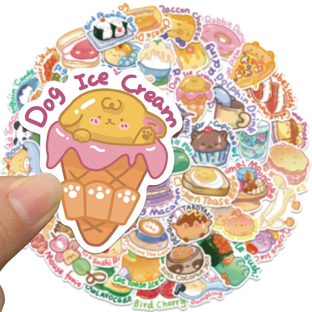 

50pcs Cartoon Animal Food Stickers DIY Luggage Decoration Mobile Phone Computer IPad Guitar Waterproof Graffiti Stickers Kawaii