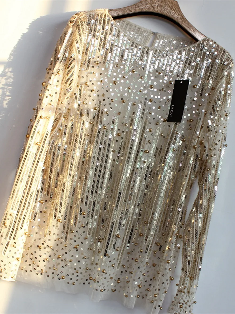 Женская привлекательная прозрачная сетчатая кружевная рубашка с длинным